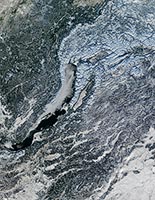 Baikal in winter, view from space.