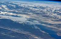 Lake Baikal from space. Iced Baikal.