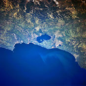 Photograph of lakes Baikal and Kotokelskoe from space.