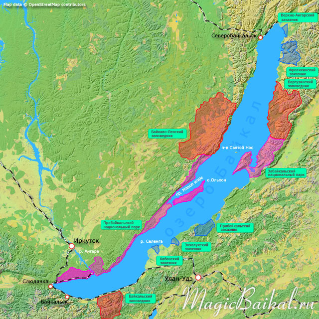Озеро Байкал. Карта природоохранных организаций, находящихся на берегах Байкала