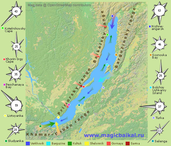 Map of Baikal winds