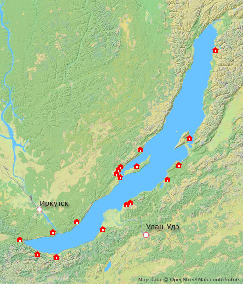 Базы отдыха в разных местах побережья Байкала